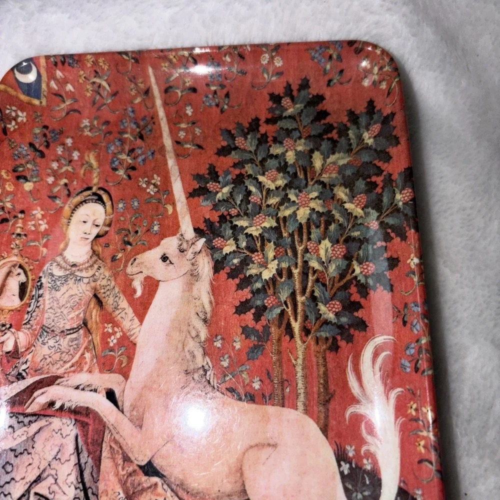 Vintage 70's The Lady & the Unicorn‎ 4X6 Tray Made In Melba Italy Decorative EUC